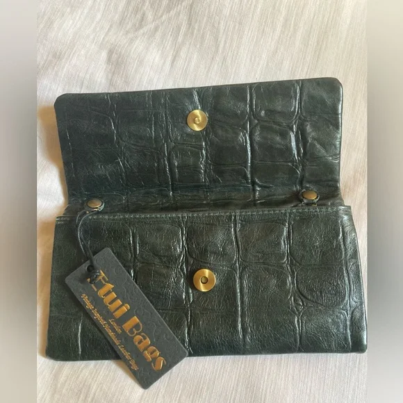NWT Etui London Dark Green Croc Leather Clutch Crossbody Bag ASO KATE MIDDLETON - Picture 5 of 7